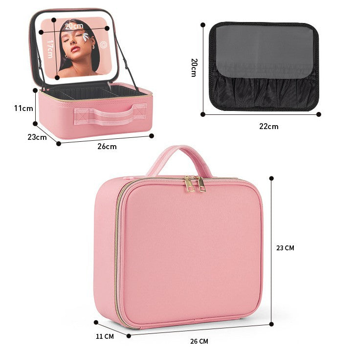 💄 Portable Makeup Travel Case with LED Mirror - Pink