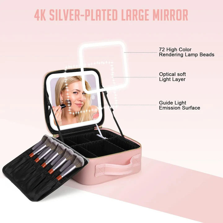 💄 Portable Makeup Travel Case with LED Mirror - Pink