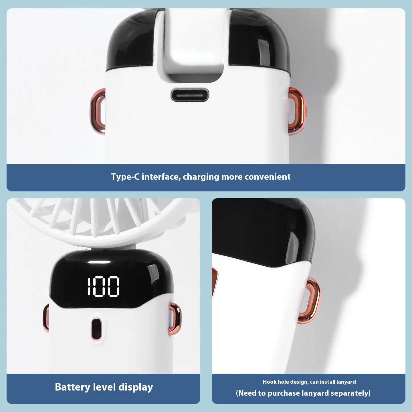 Mini Portable Handheld Fan Foldable Neck Hanging Fans 5 Speed