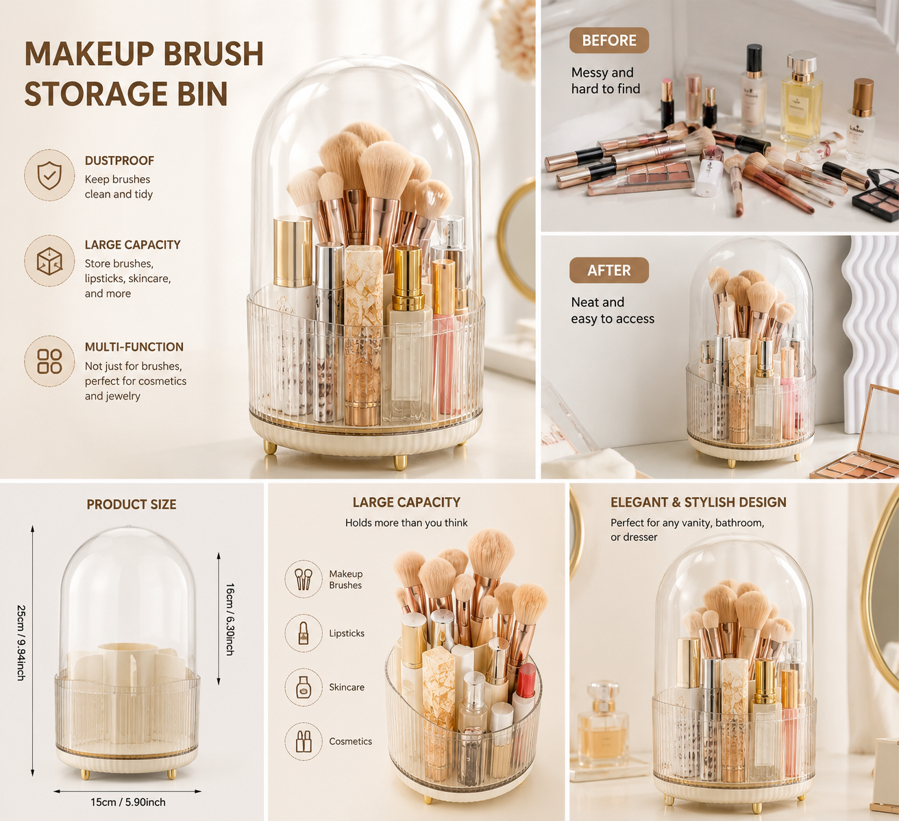 Make up brush storage bin