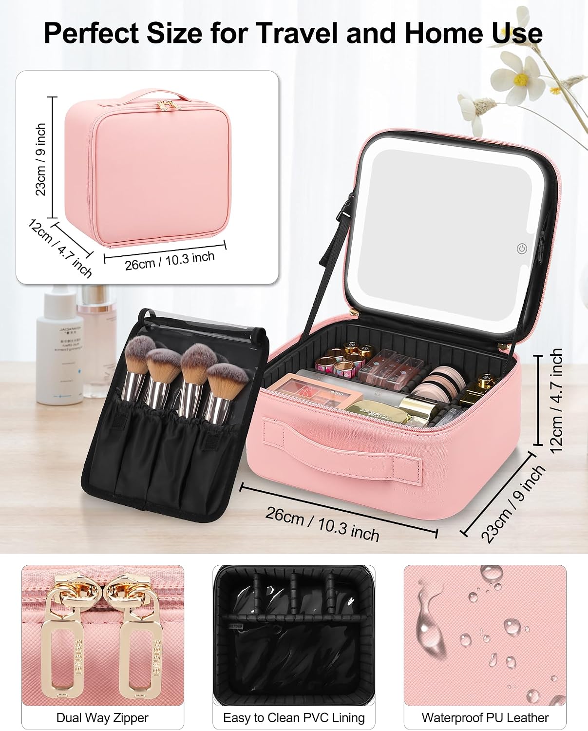 Makeup Bag with Mirror & Light
