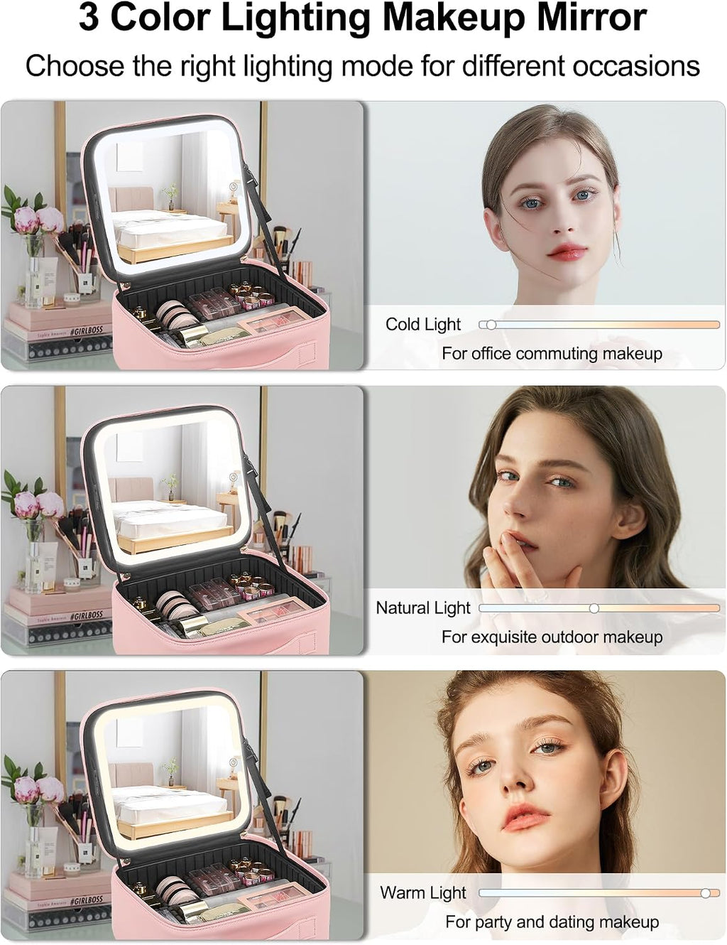 Makeup Bag with Mirror & Light